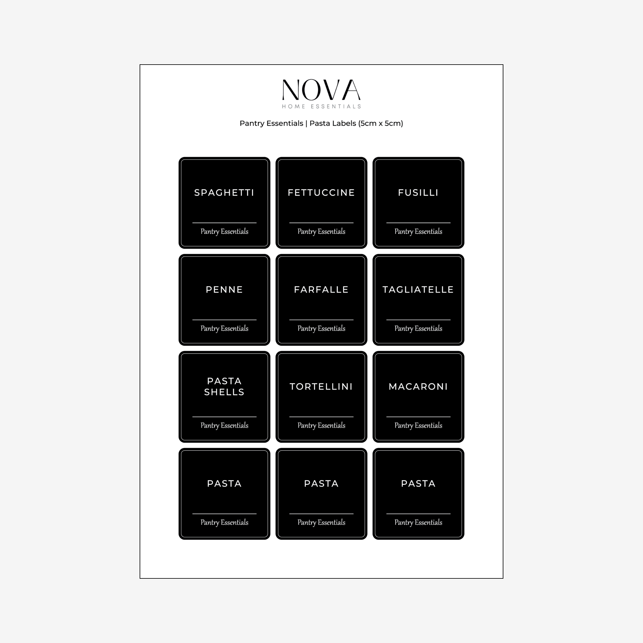 NOVA Pasta Labels (5x5) – NOVA Home Essentials