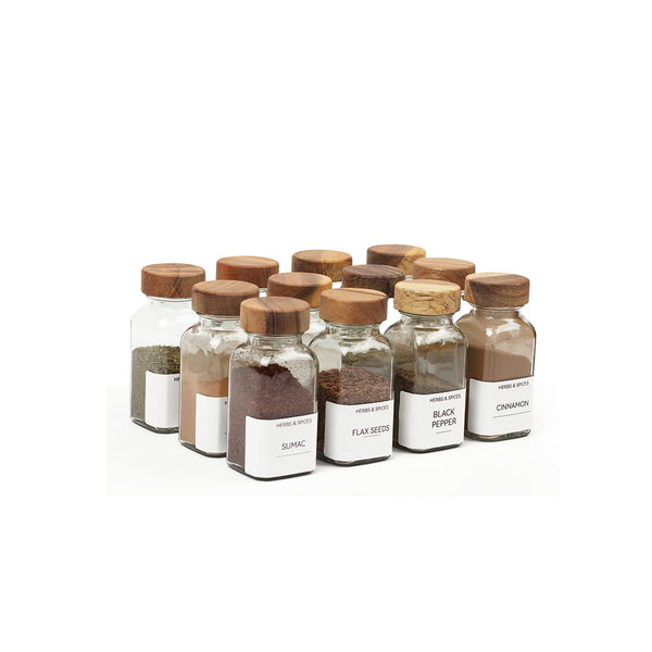 Spice Jar Shaker W/ Acacia Lid - Large (Set of 12)