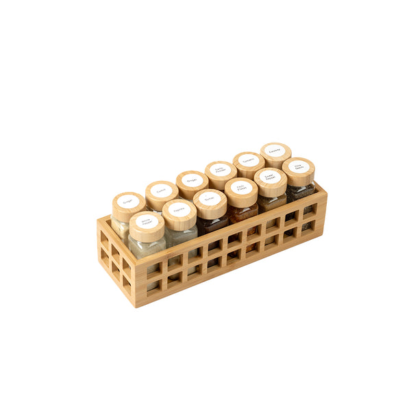 Bamboo Perforated Basket W/ 12 Spice Jar Shakers