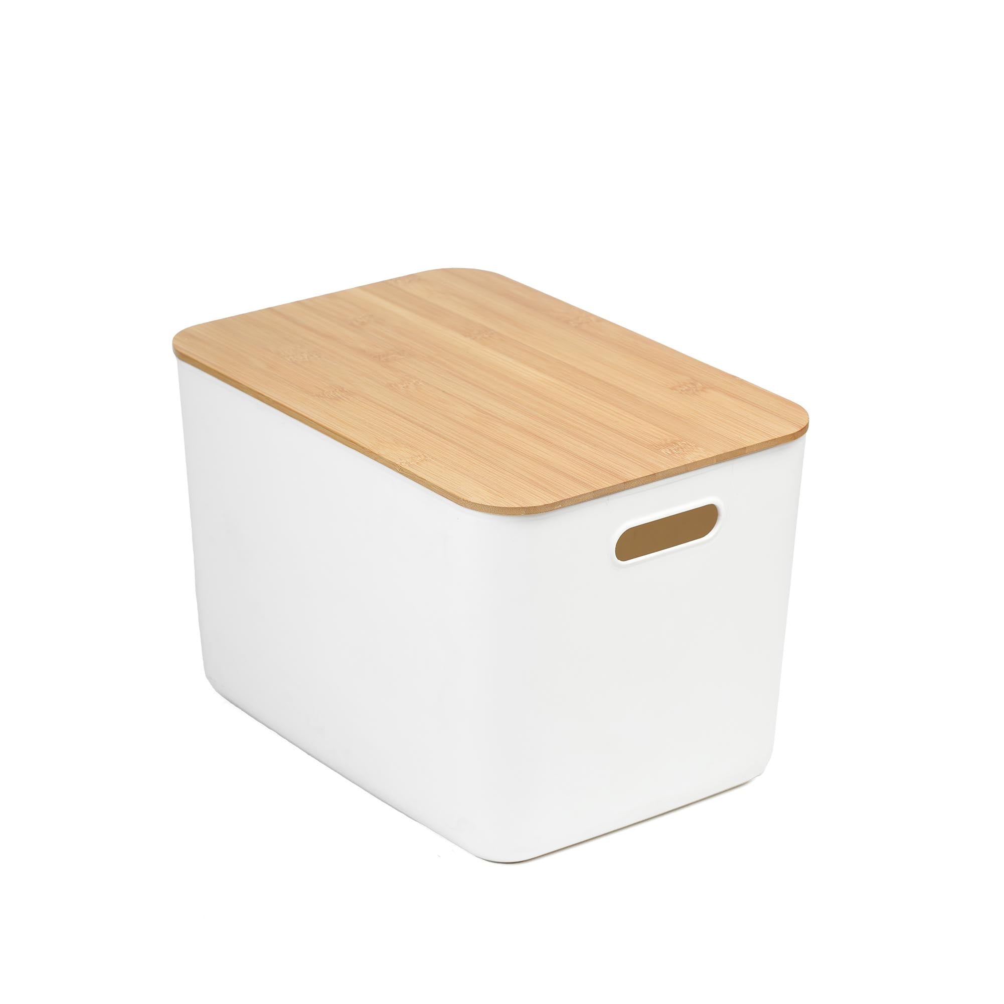 White Storage Tub W/ Bamboo Lid - Large – NOVA Home Essentials