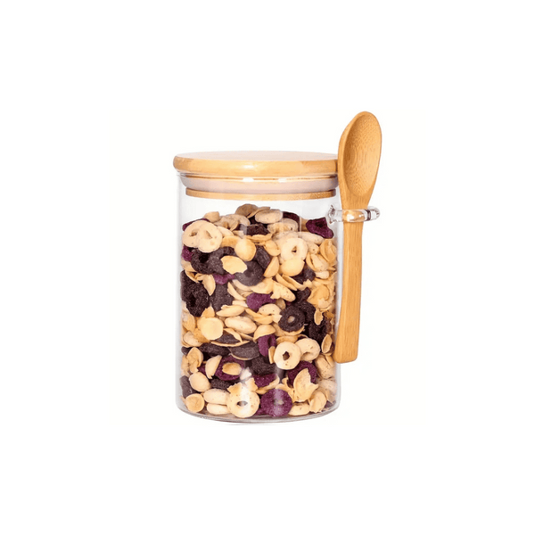 Glass Jar W/ Bamboo Lid & Wooden Spoon