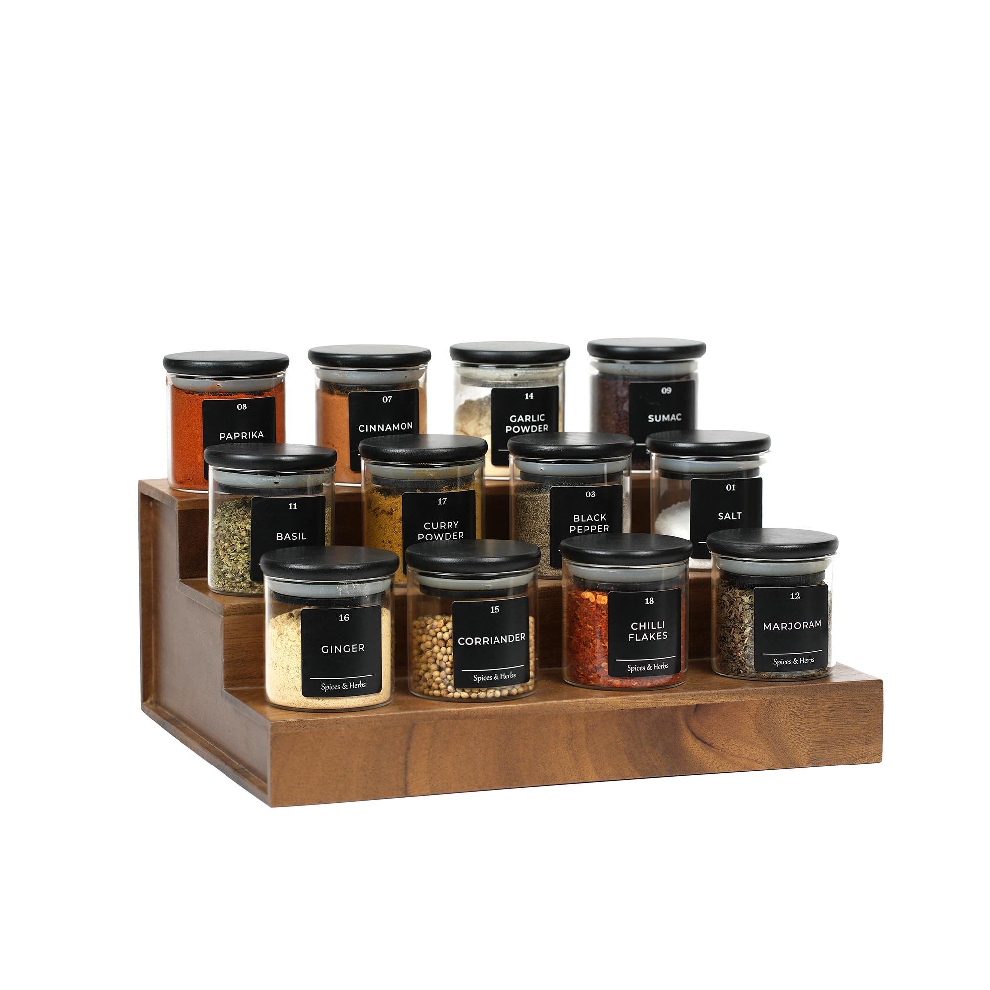 Walnut Riser W/ Black Bamboo Spice Jars – NOVA Home Essentials
