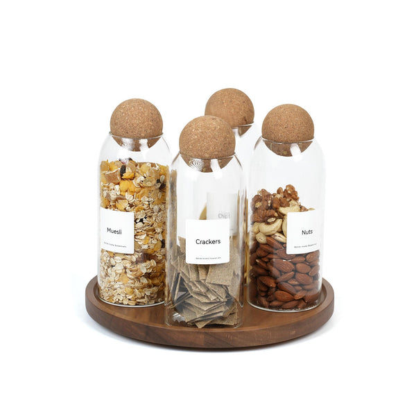 Walnut Spinning Tray W/ Cork Sealed Glass Container Set